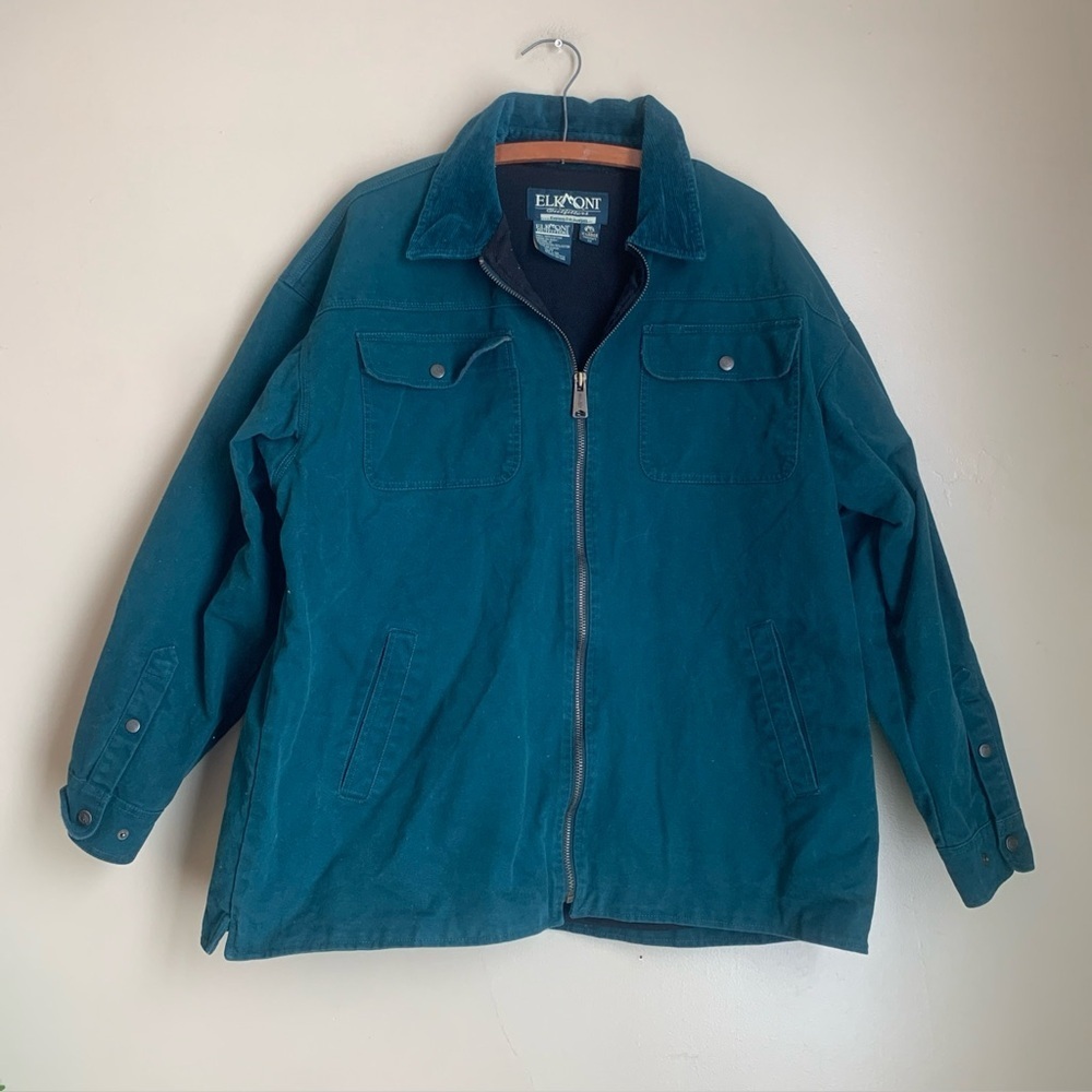Vintage Elkmont Outfitters Men's Heavy Canvas Jacket Green Zip Coat size xLarge